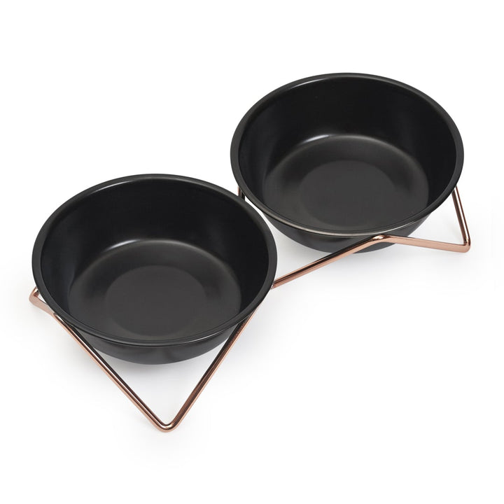 BENDO MEOW MEOW PET CAT BOWL COPPER ON BLACK MAIN01
