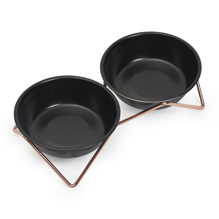 BENDO MEOW MEOW PET CAT BOWL COPPER ON BLACK MAIN01