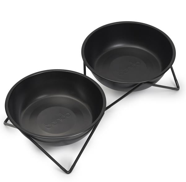 BENDO WOOF WOOF PET DOG BOWL BLACK ON BLACK MAIN01