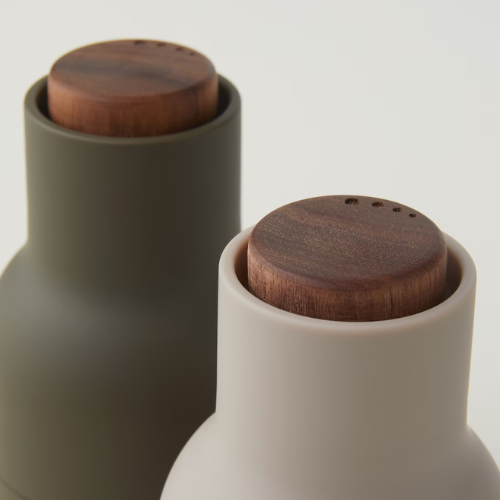 Audo Copenhaghen Bottle Grinders Salt and Pepper Hunter Green Beige Walnut Main02
