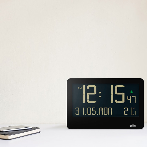 Braun Digital Wall Clock in Black 26cm BC14B Life02