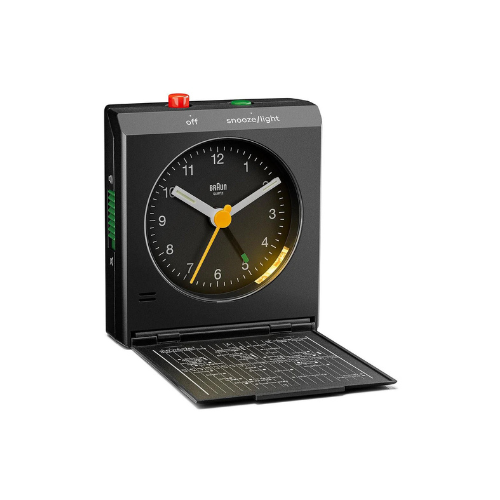Braun Travel Analogue Alarm Clock Foldable Lid in Black 8cm BC05B Main02