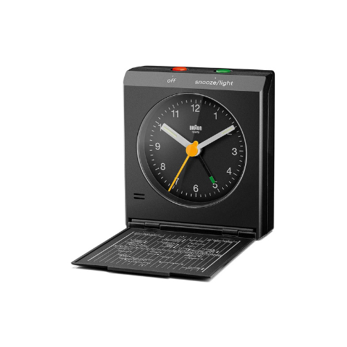 Braun Travel Analogue Alarm Clock Foldable Lid in Black 8cm BC05B Main04