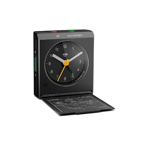 Braun Travel Analogue Alarm Clock Foldable Lid in Black 8cm BC05B Main01
