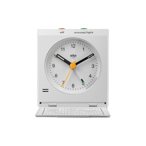 Braun Travel Analogue Alarm Clock with Foldable Lid in White BC05W Main01