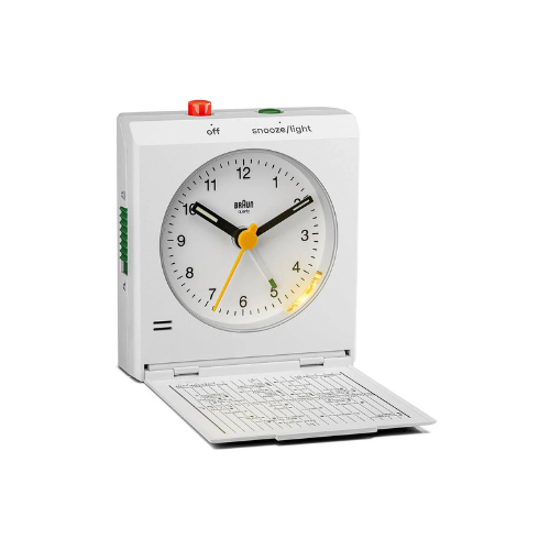 Braun Travel Analogue Alarm Clock with Foldable Lid in White BC05W Main02