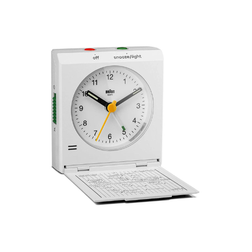 Braun Travel Analogue Alarm Clock with Foldable Lid in White BC05W Main03