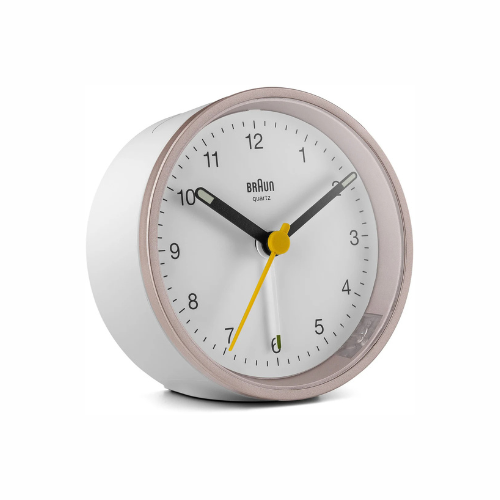 Braun Classic Analogue Alarm Clock in White/Rose 8cm BC12PW Main01.png