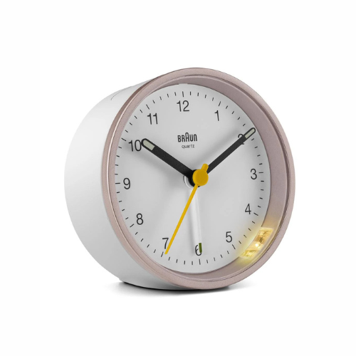 Braun Classic Analogue Alarm Clock in White/Rose 8cm BC12PW Main02