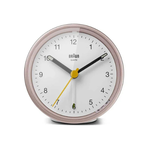 Braun Classic Analogue Alarm Clock in White/Rose 8cm BC12PW Main05