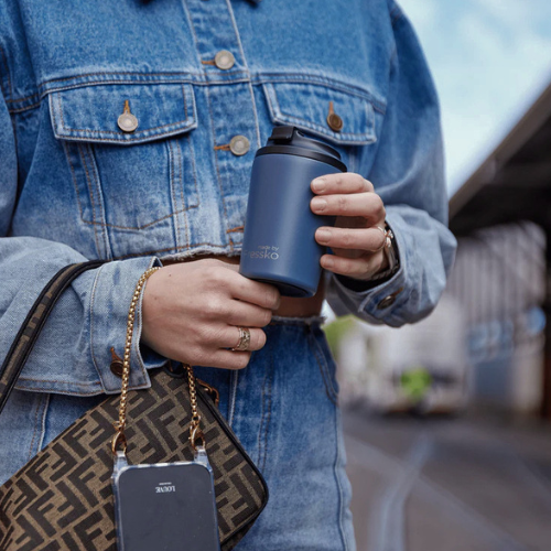 Fressko Bino 8oz Reusable Ceramic Lined Coffee Cup in Denim Life01