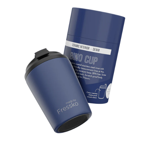 Fressko Bino 8oz Reusable Ceramic Lined Coffee Cup in Denim Main04