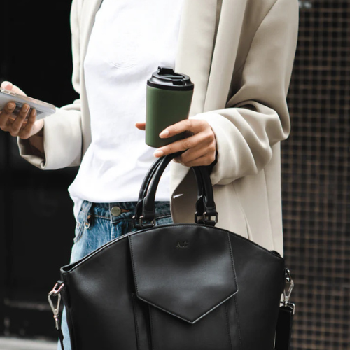Fressko Bino 8oz Reusable Ceramic Lined Coffee Cup in Khaki Life01