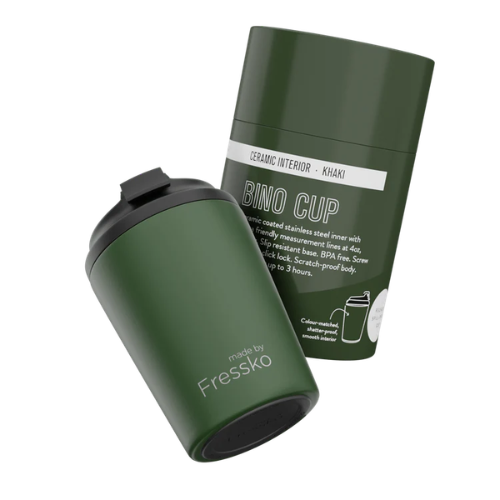 Fressko Bino 8oz Reusable Ceramic Lined Coffee Cup in Khaki Main04