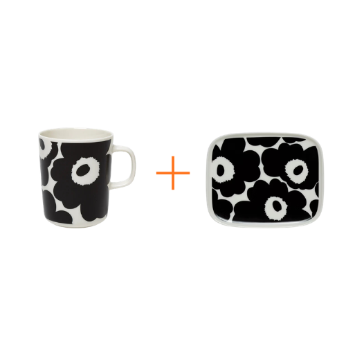 Marimekko Bundle Unikko Mug + Plate in Black Main01
