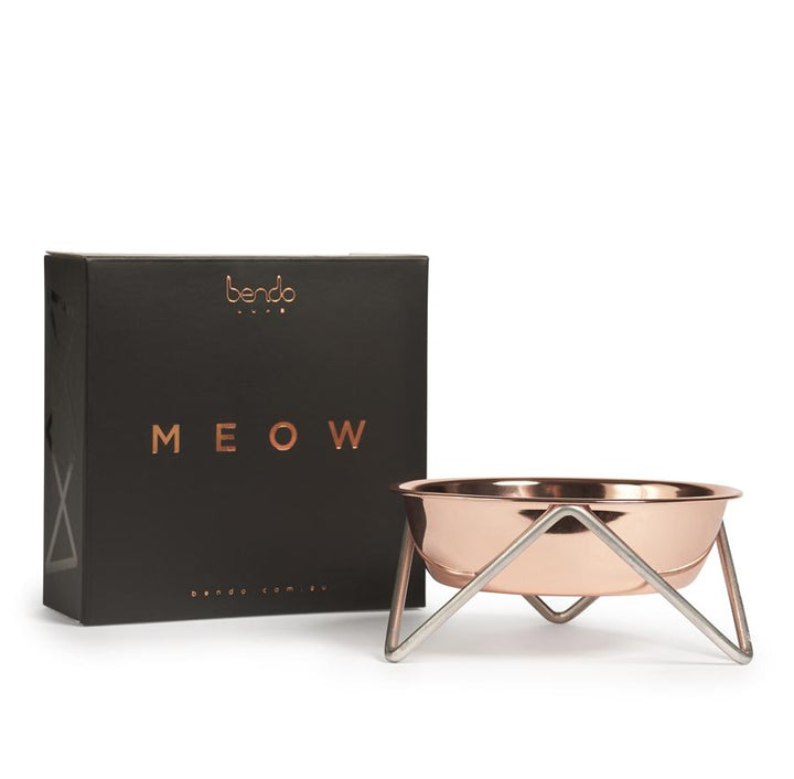 Bendo Meow Pet Cat Bowl Copper on Chrome Plated Sydney Australia with Gift box